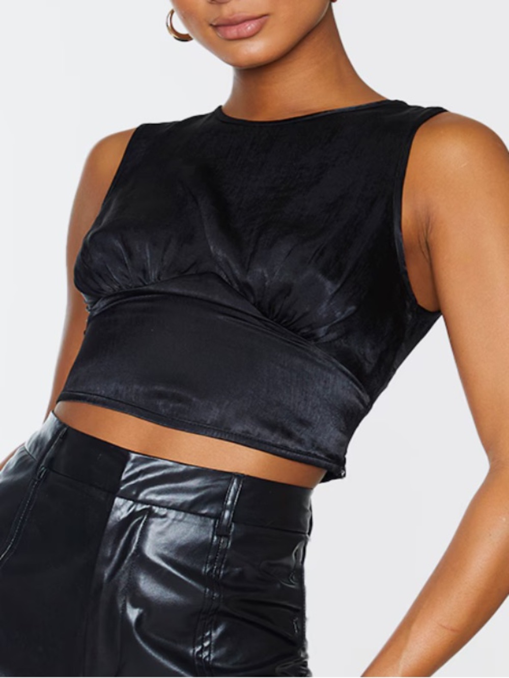 Black Satin Underbust Detail Crop Top